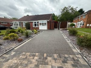 Beautiful grey resin driveway & patio installation in Over Brunton Close, Northfield, Birmingham B31 3XB
